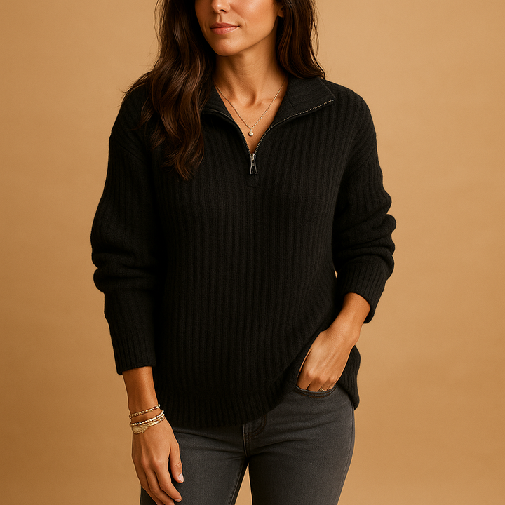 Lyla | Graceful Ribbed Knit Half-Zip Womens Jumpers