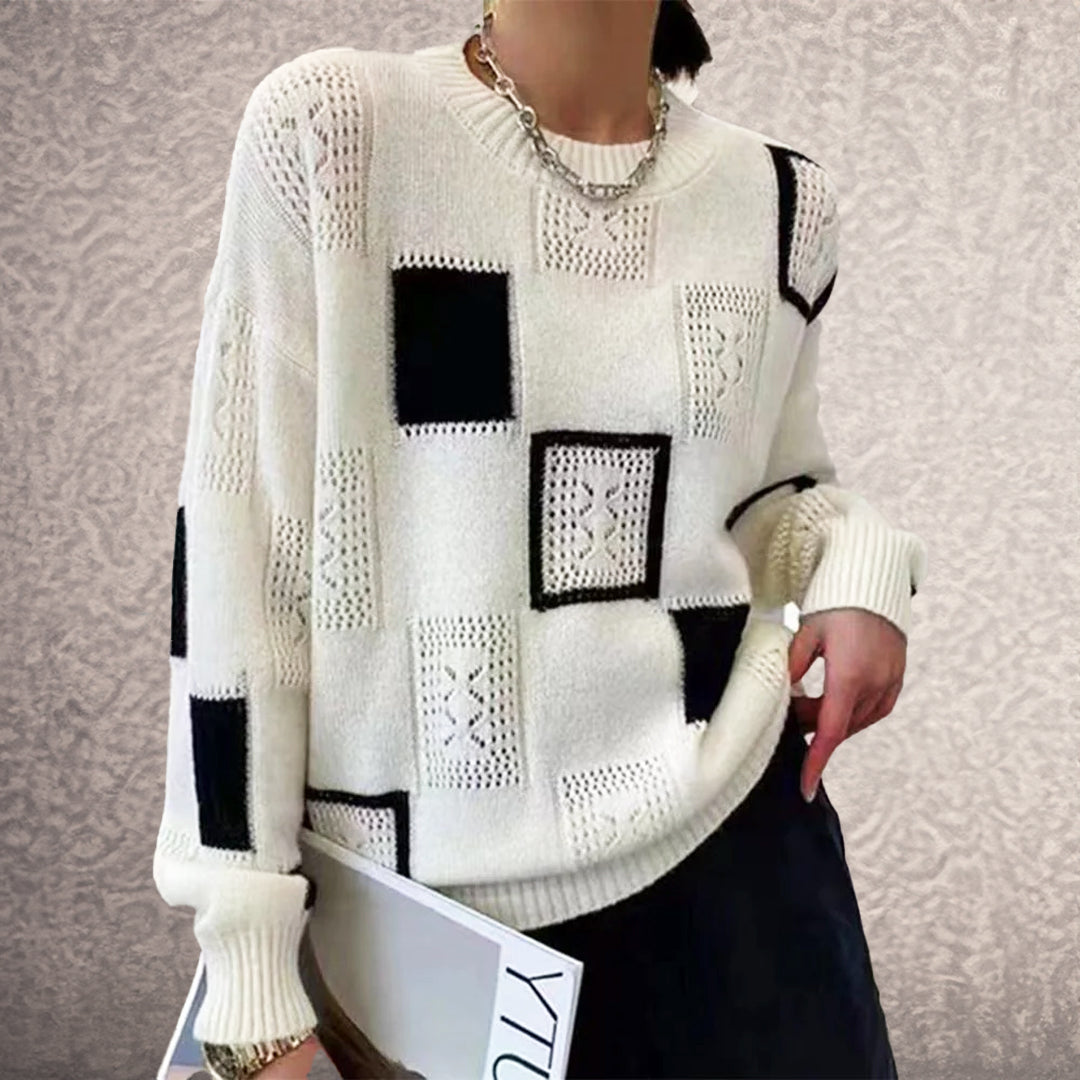 Lyla | Stylish Patchwork Crew Neck Knitted Jumper