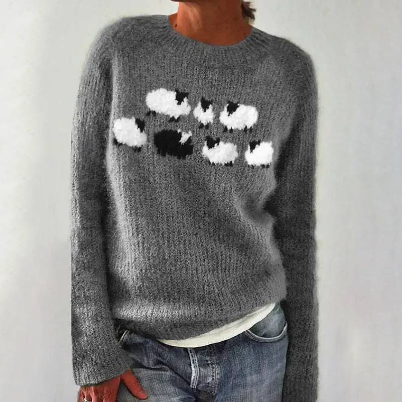 Lyra | Cosy Sheep Motif Crew Neck Knitted Jumper