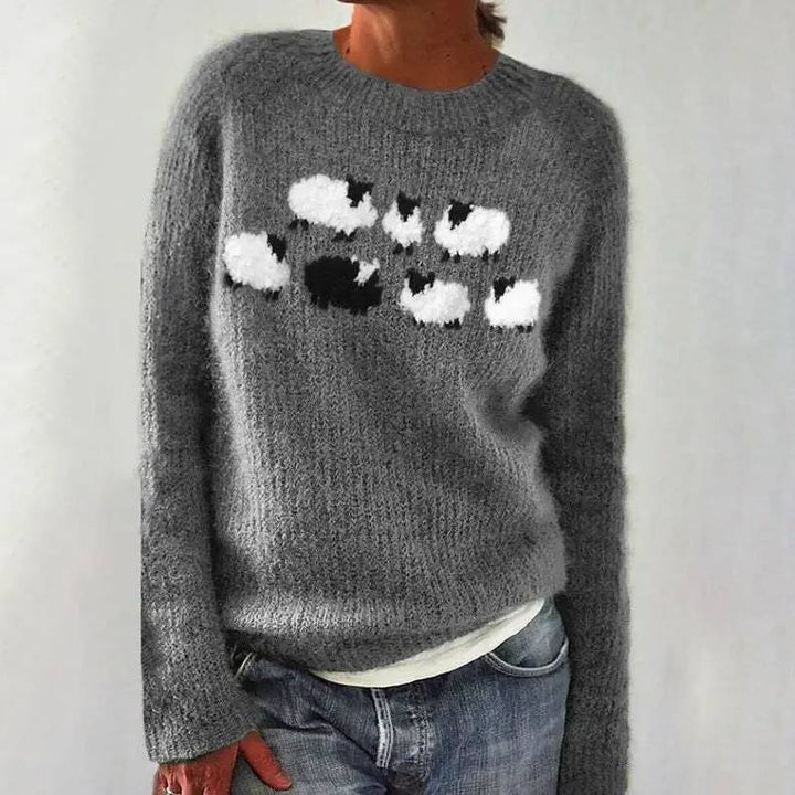 Lyra | Cosy Sheep Motif Crew Neck Knitted Jumper