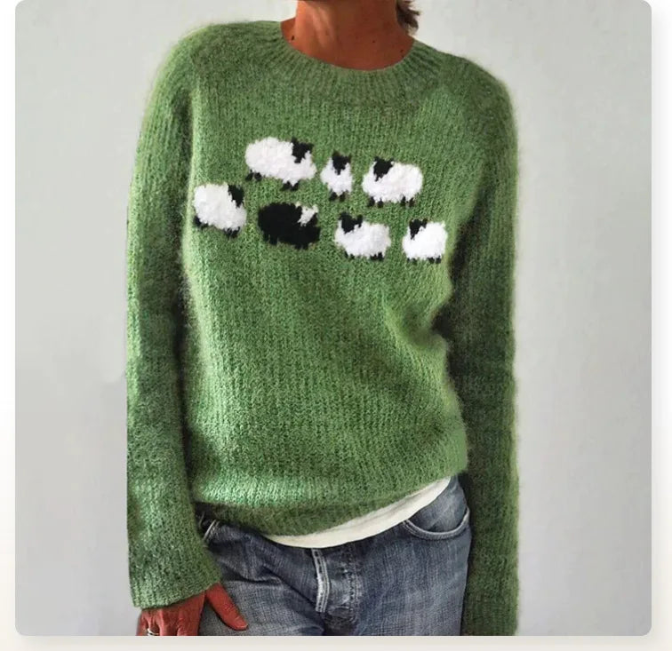 Lyra | Cosy Sheep Motif Crew Neck Knitted Jumper