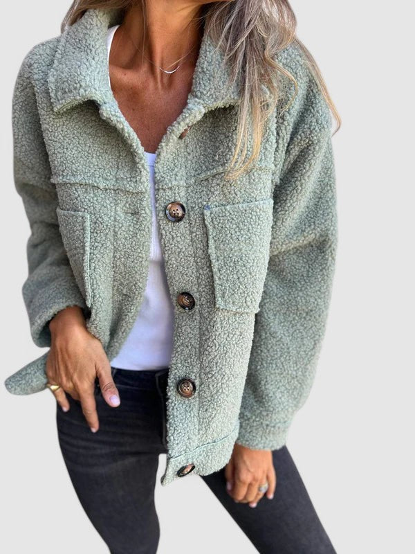 Lyra | Relaxed Button Front Teddy Fleece Jacket