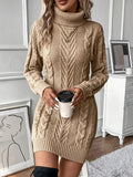 Mabel | Polished Cable Knit Turtleneck Mini Winter Dress
