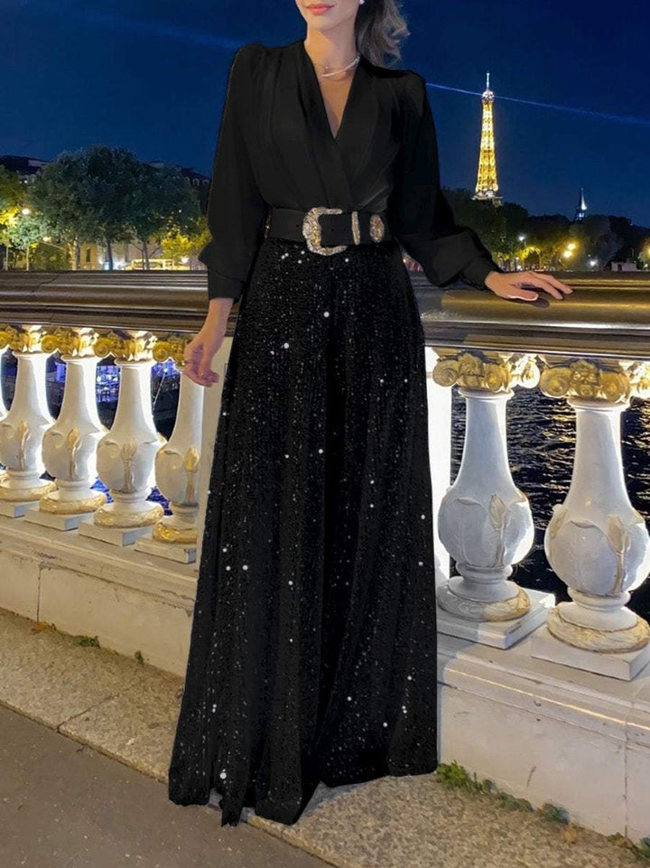 Maeve | Belted Sequin Wrap Maxi Party Dresses for Women