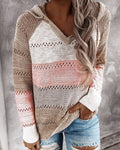 Maeve | Effortless Colour Block Striped Knit Hoodie