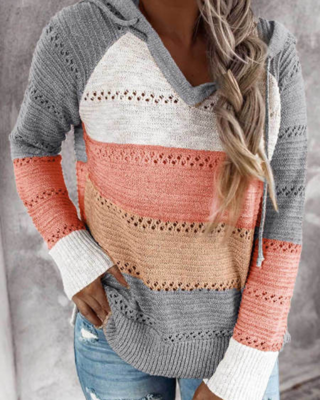 Maeve | Effortless Colour Block Striped Knit Hoodie
