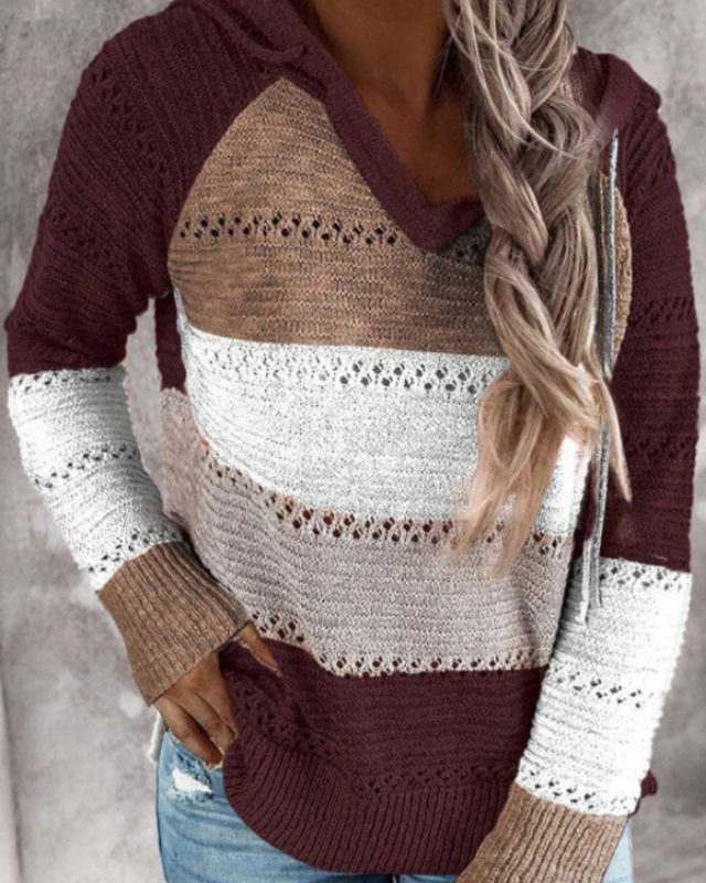 Maeve | Effortless Colour Block Striped Knit Hoodie