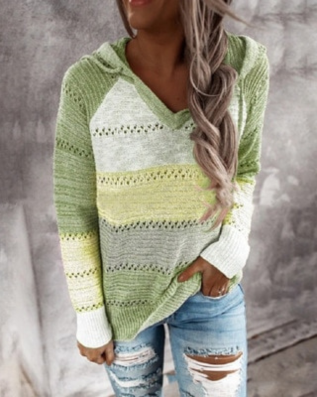 Maeve | Effortless Colour Block Striped Knit Hoodie