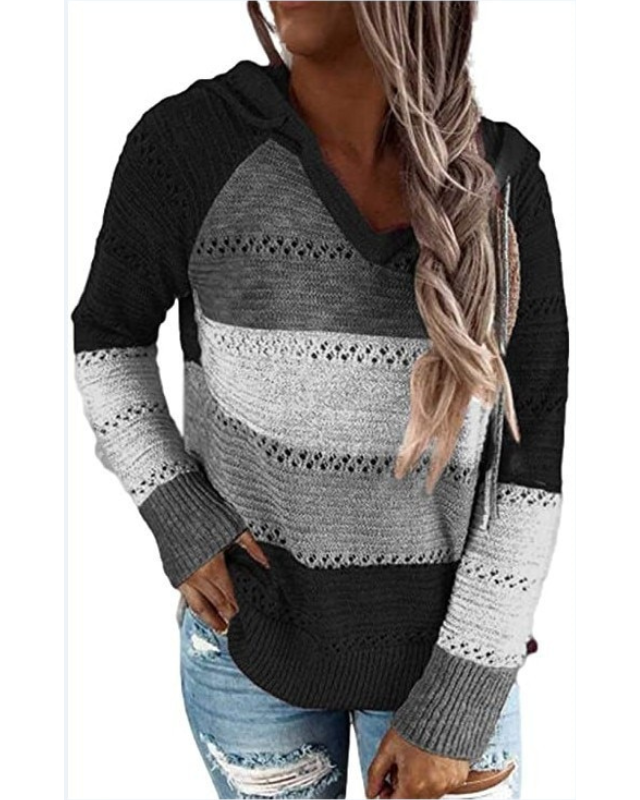 Maeve | Effortless Colour Block Striped Knit Hoodie
