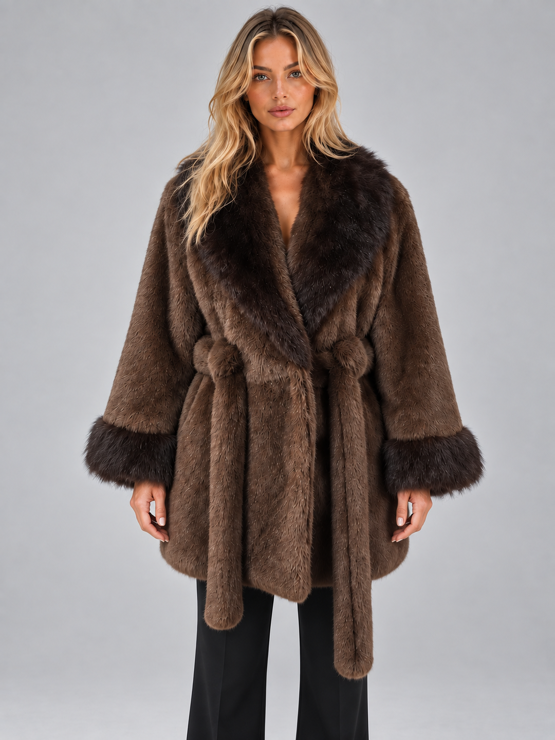 Maeve | Effortless Textured Shawl Collar Fur Coats for Women