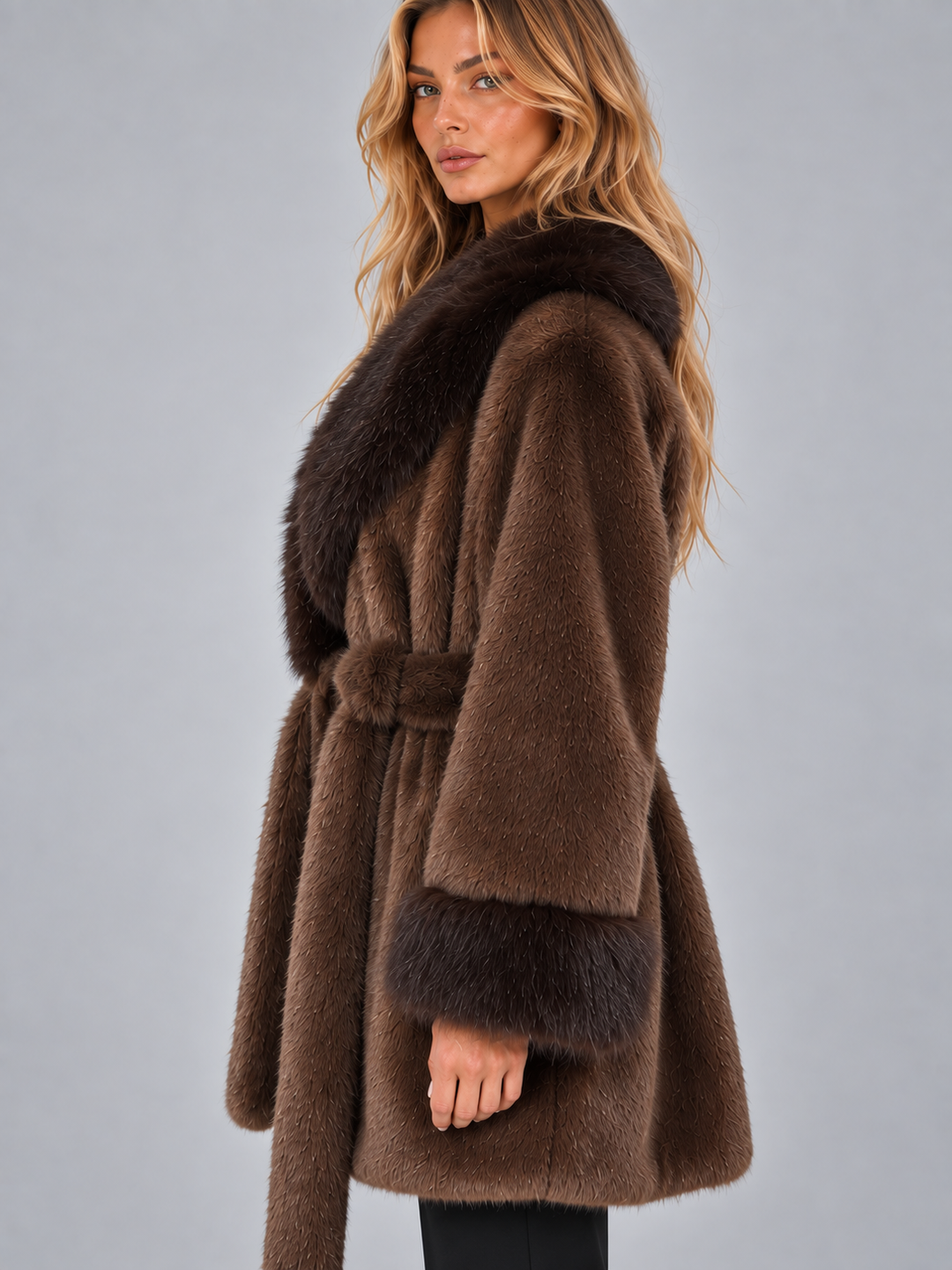 Maeve | Effortless Textured Shawl Collar Fur Coats for Women