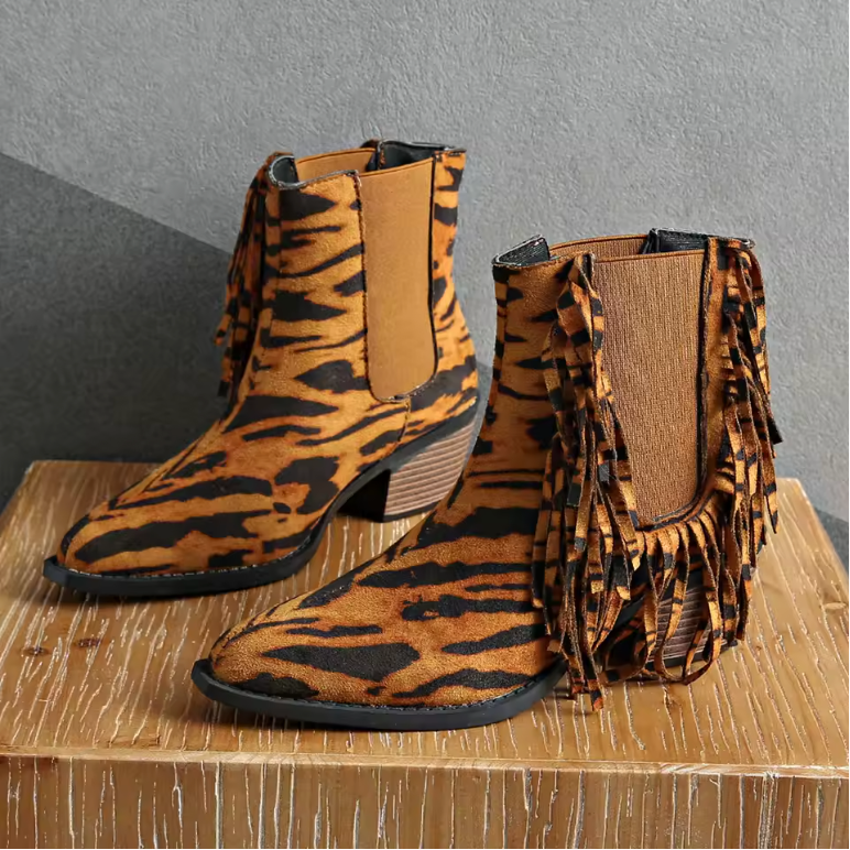 Maisie | Animal Print Fringe Western Ankle Boots