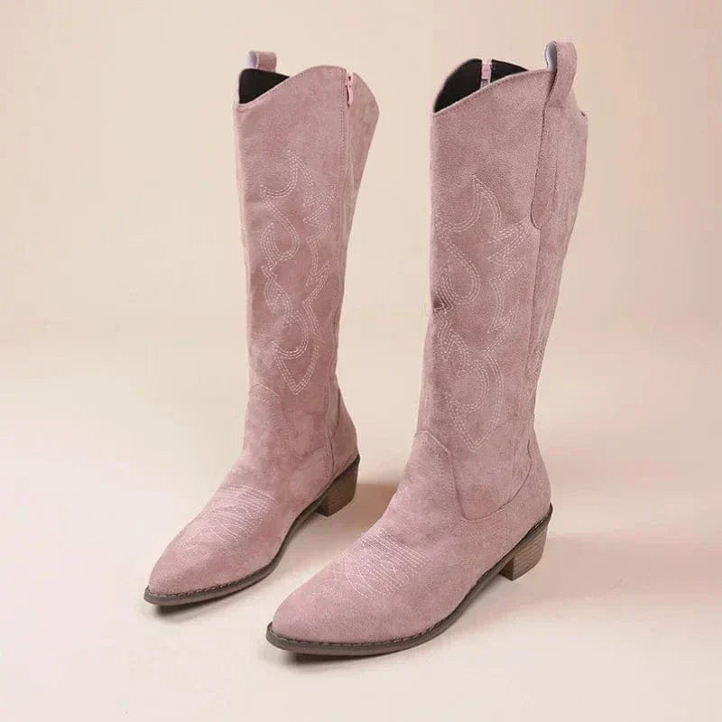 Maisie | Embroidered Knee High Block Heel Cowboy Boots