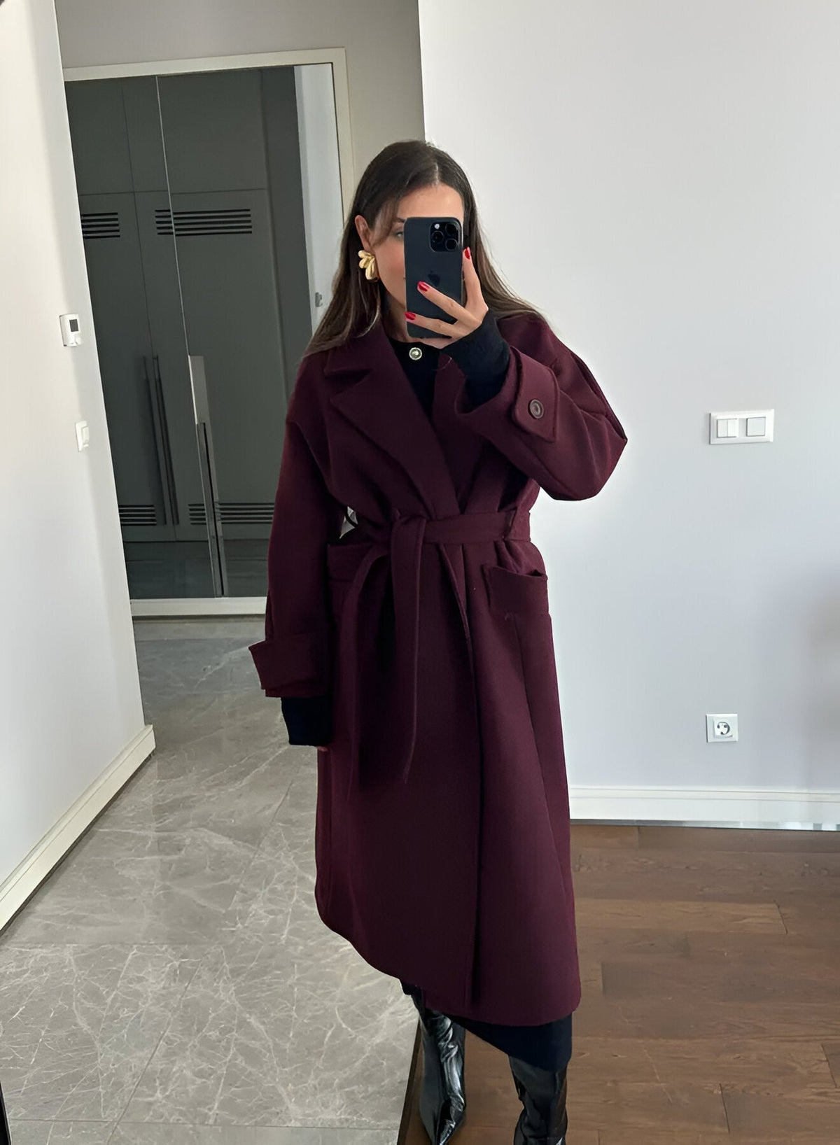 Maisie | Polished Belted Wrap Long Jacket