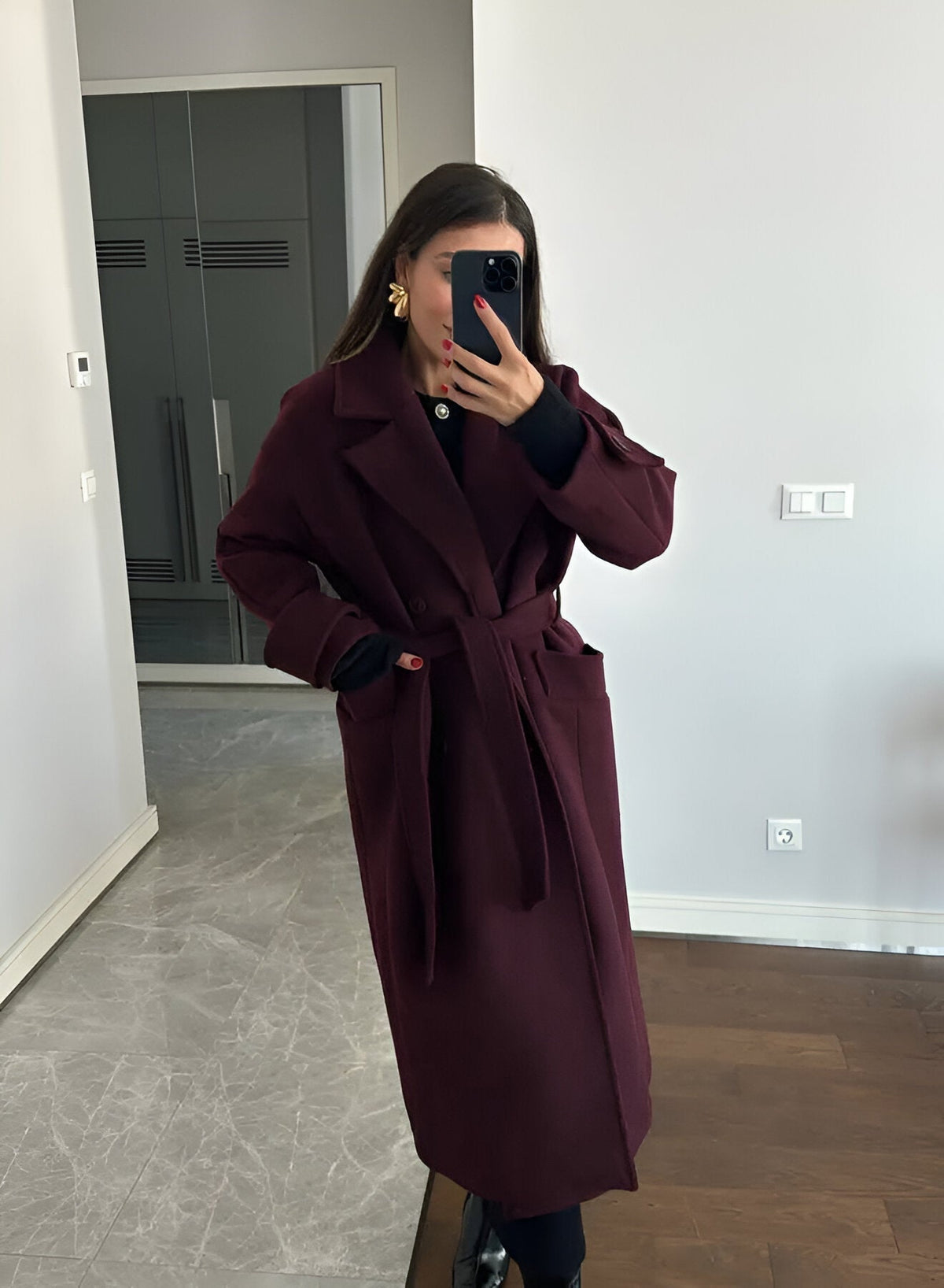 Maisie | Polished Belted Wrap Long Jacket