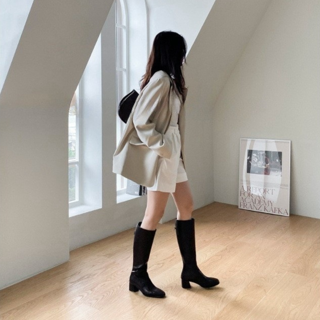 Maisie | Polished Block Heel Knee High Boots