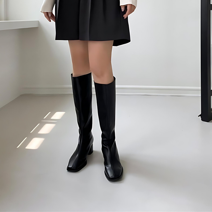 Maisie | Polished Block Heel Knee High Boots