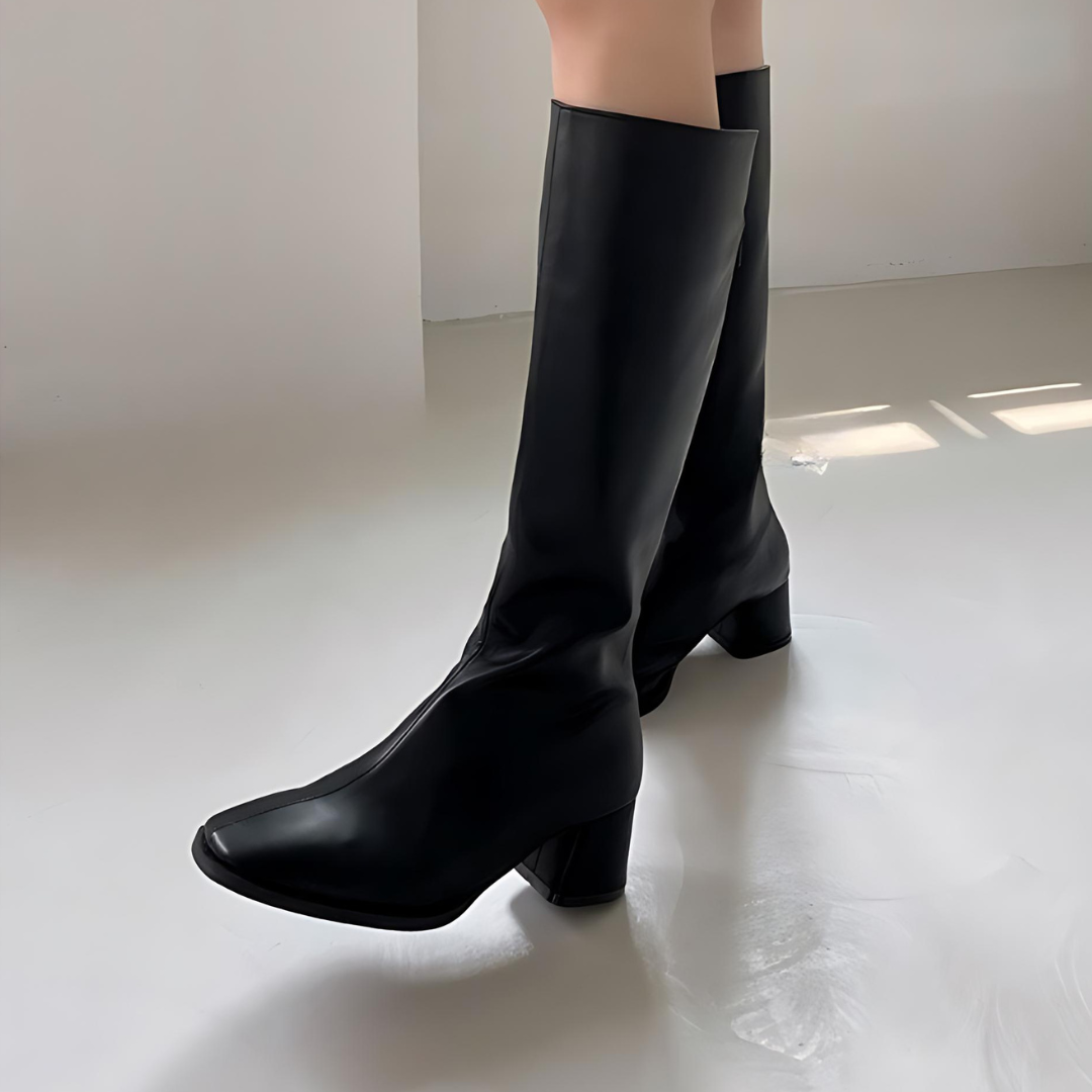 Maisie | Polished Block Heel Knee High Boots