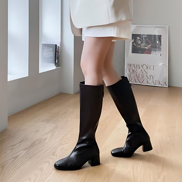 Maisie | Polished Block Heel Knee High Boots