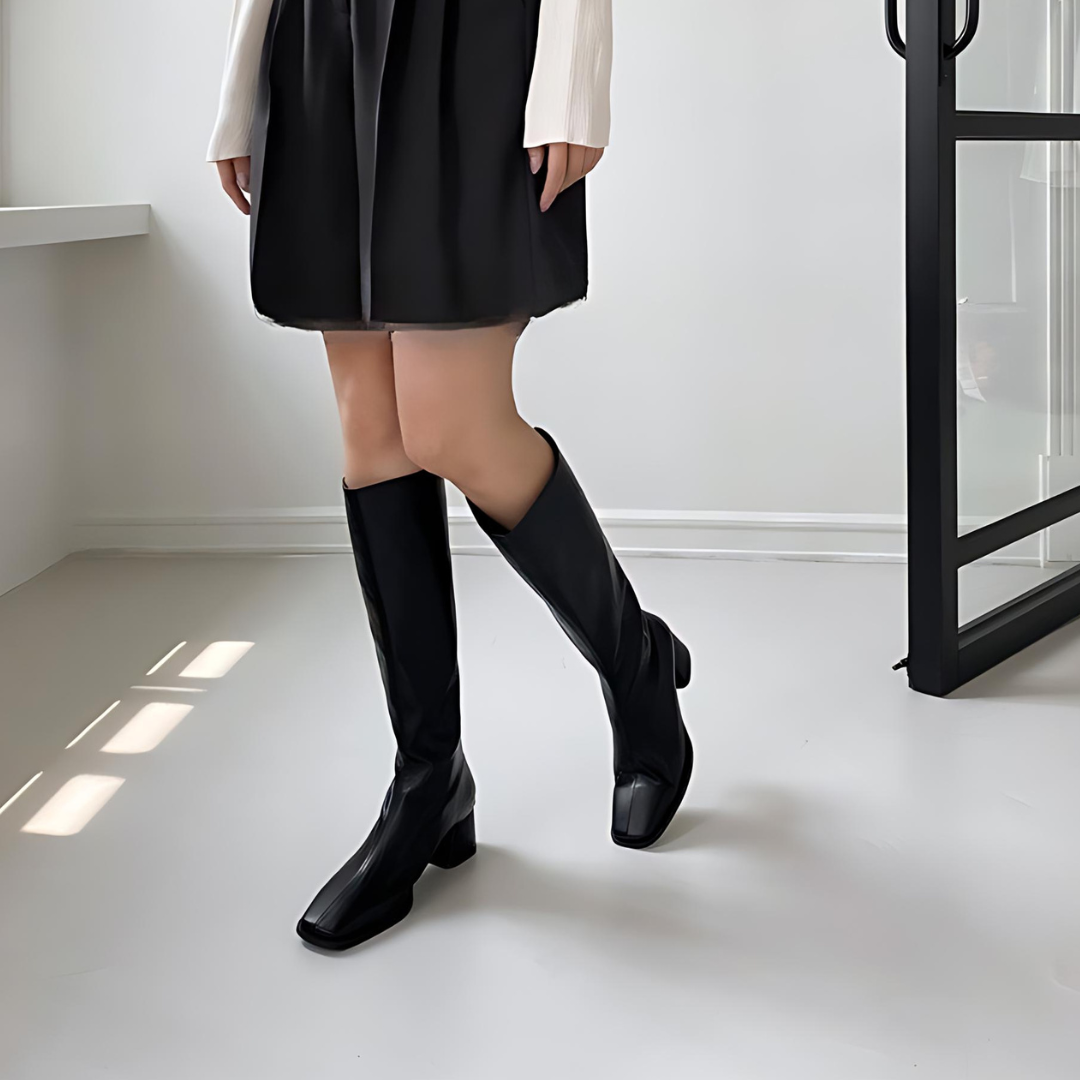 Maisie | Polished Block Heel Knee High Boots