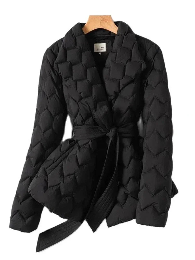 Maisie | Sophisticated Belted Lapel Quilted Jacket
