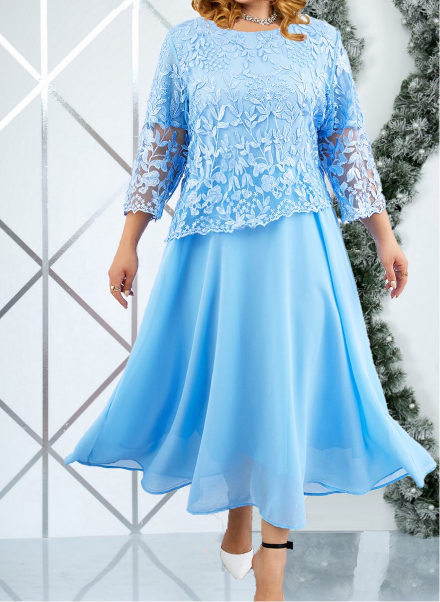 Margaret | Elegant Floral Lace Overlay Black Tie Dress