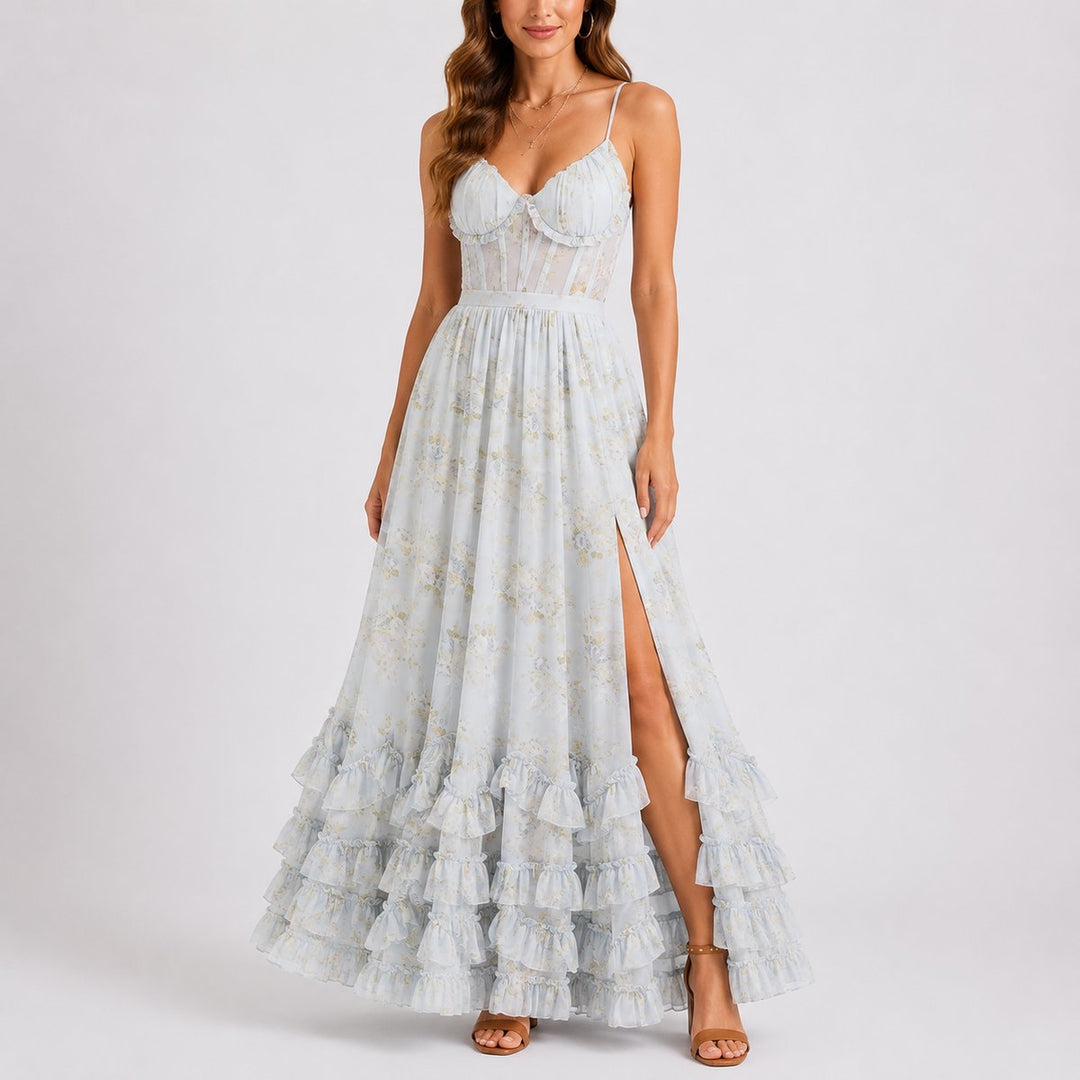 Margot | Effortless Floral Corset Maxi Christmas Dress