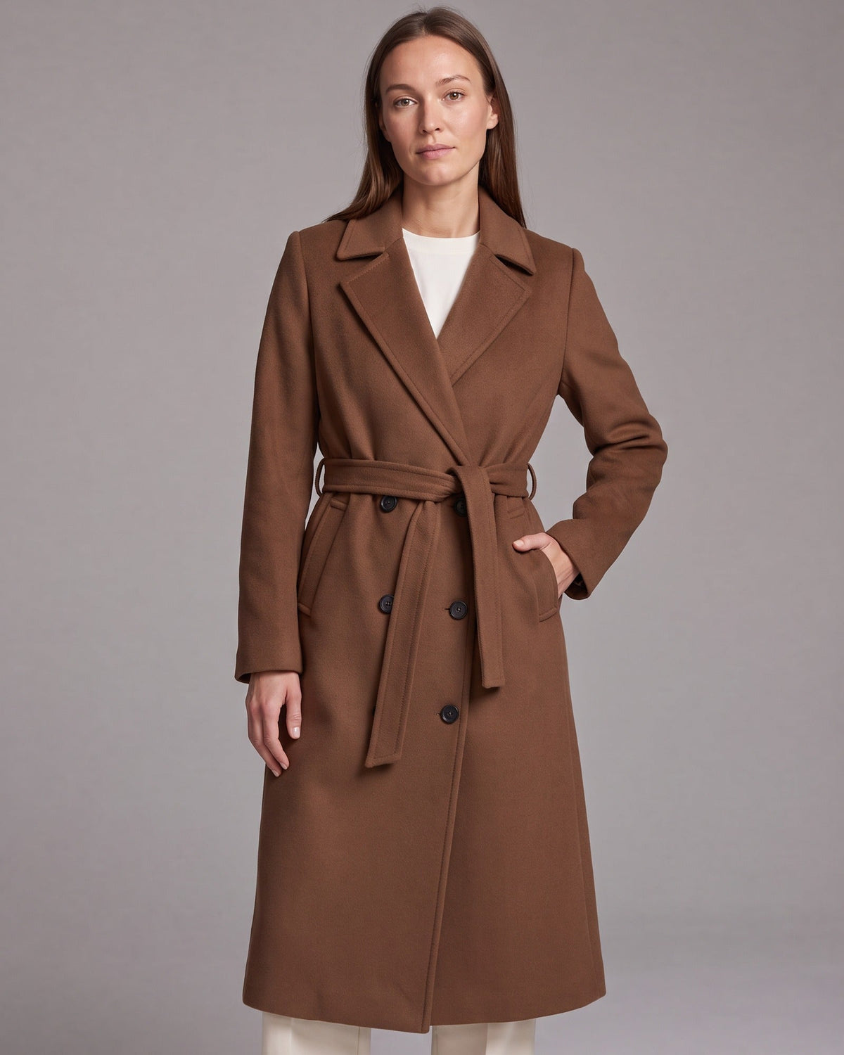 Maria | Classic Double-Breasted Belted Long Jacket