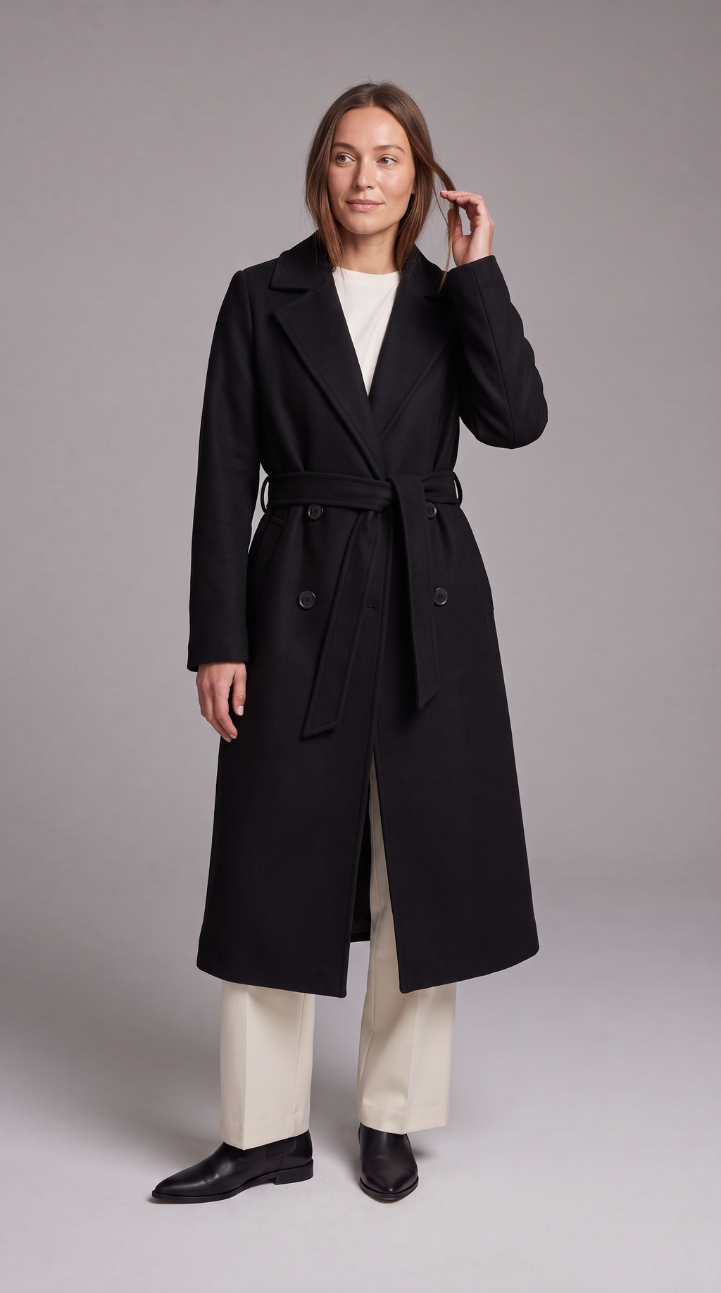Maria | Classic Double-Breasted Belted Long Jacket