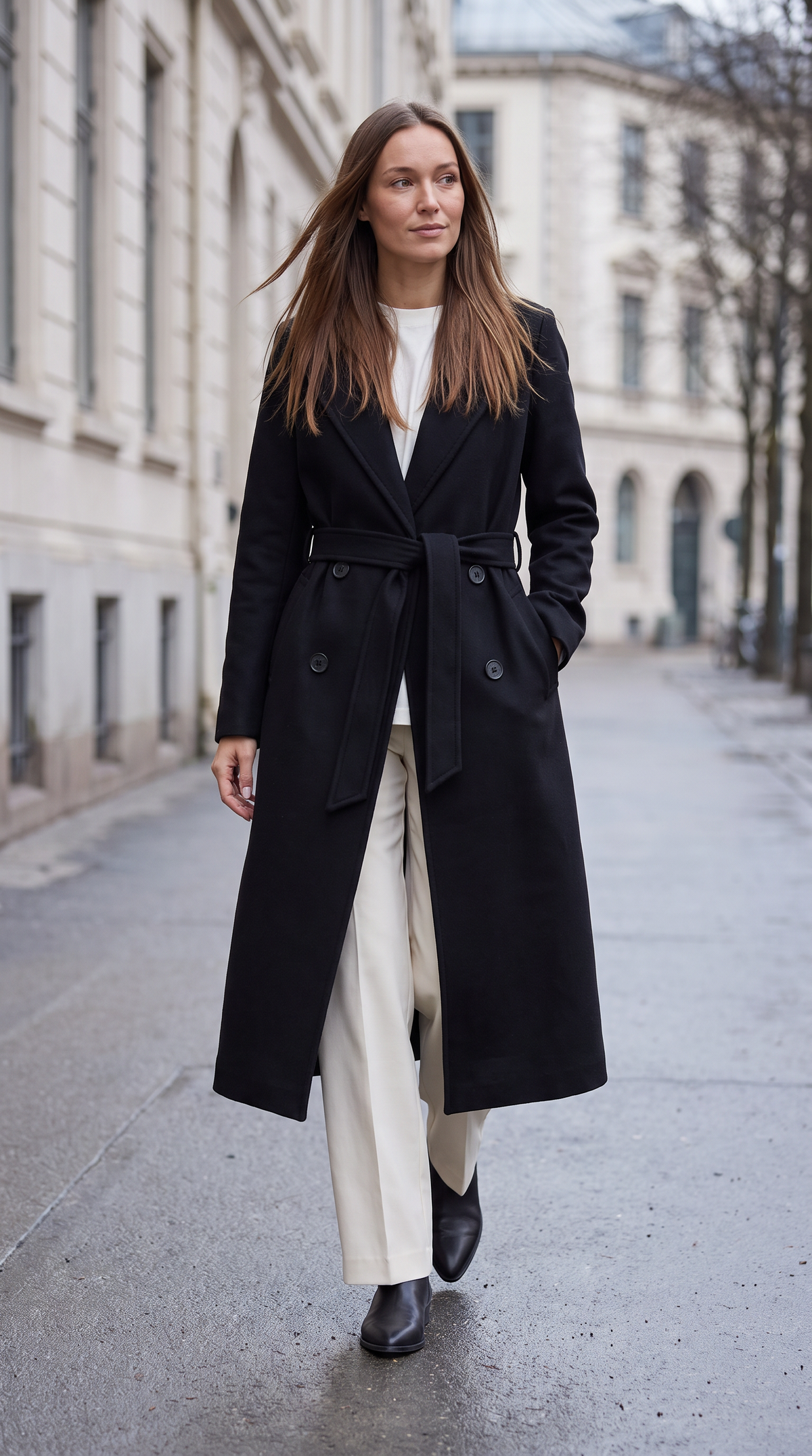 Maria | Classic Double-Breasted Belted Long Jacket