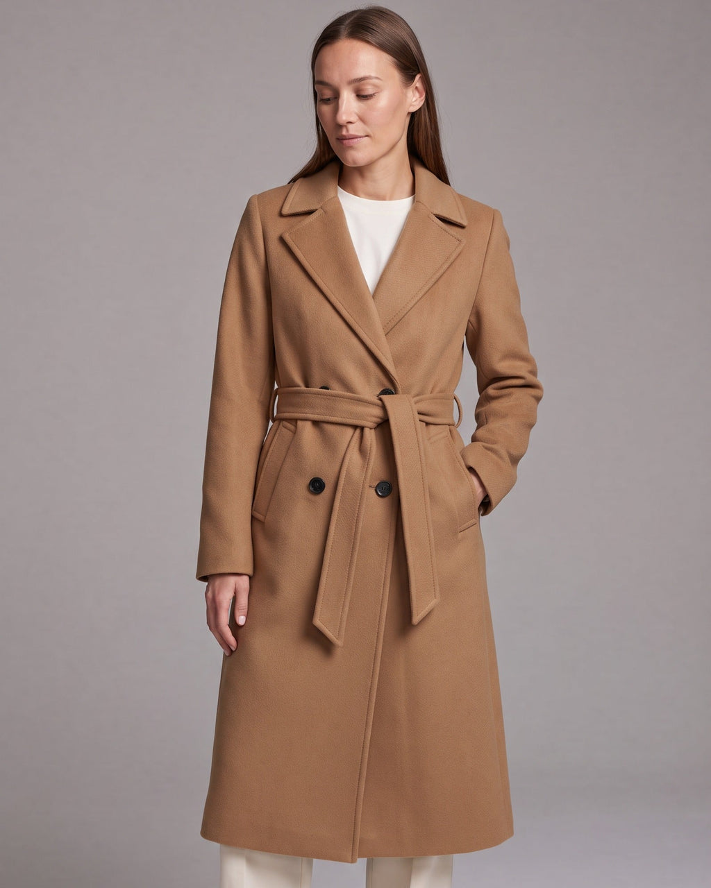 Maria | Classic Double-Breasted Belted Long Jacket