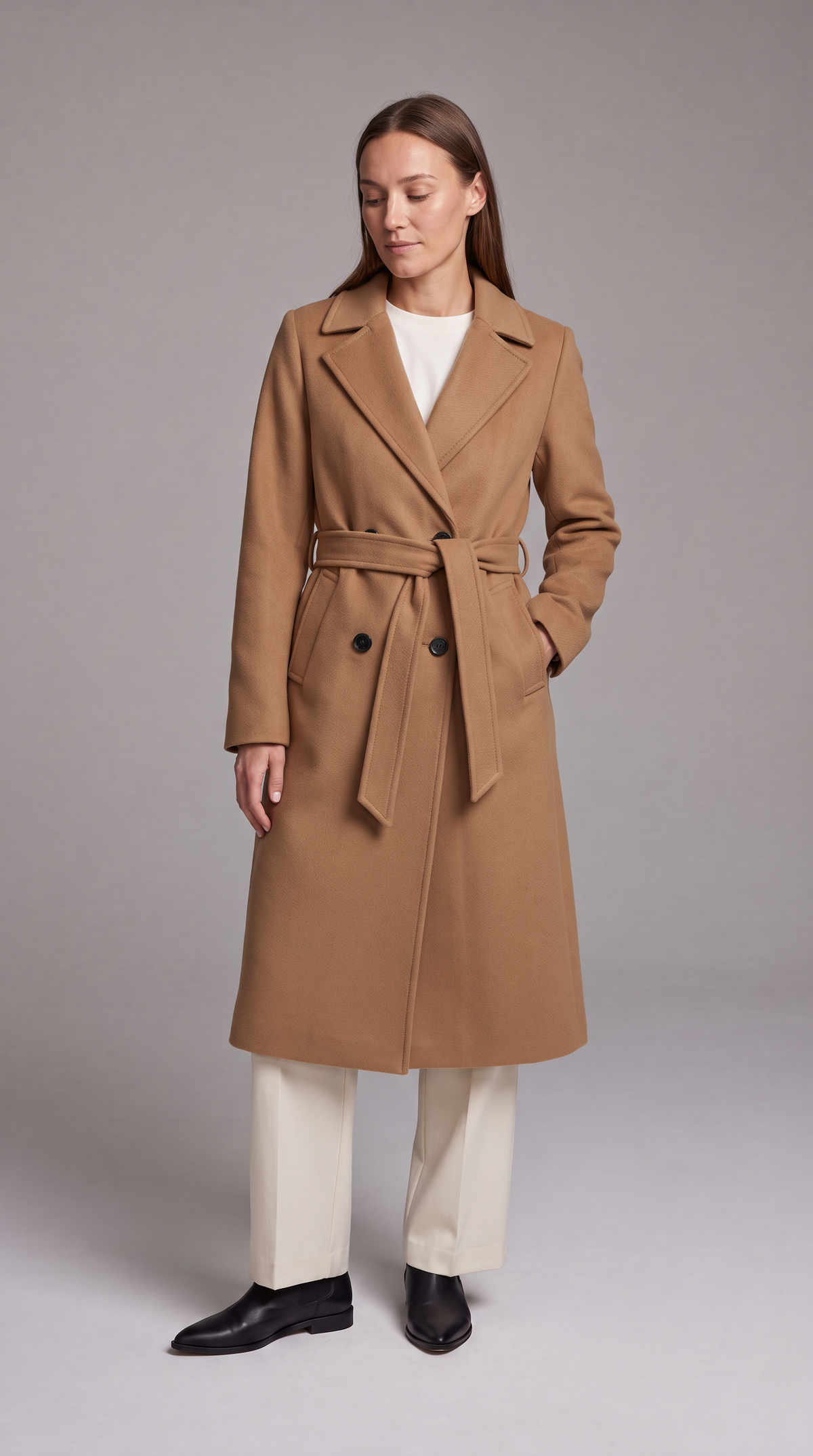 Maria | Classic Double-Breasted Belted Long Jacket