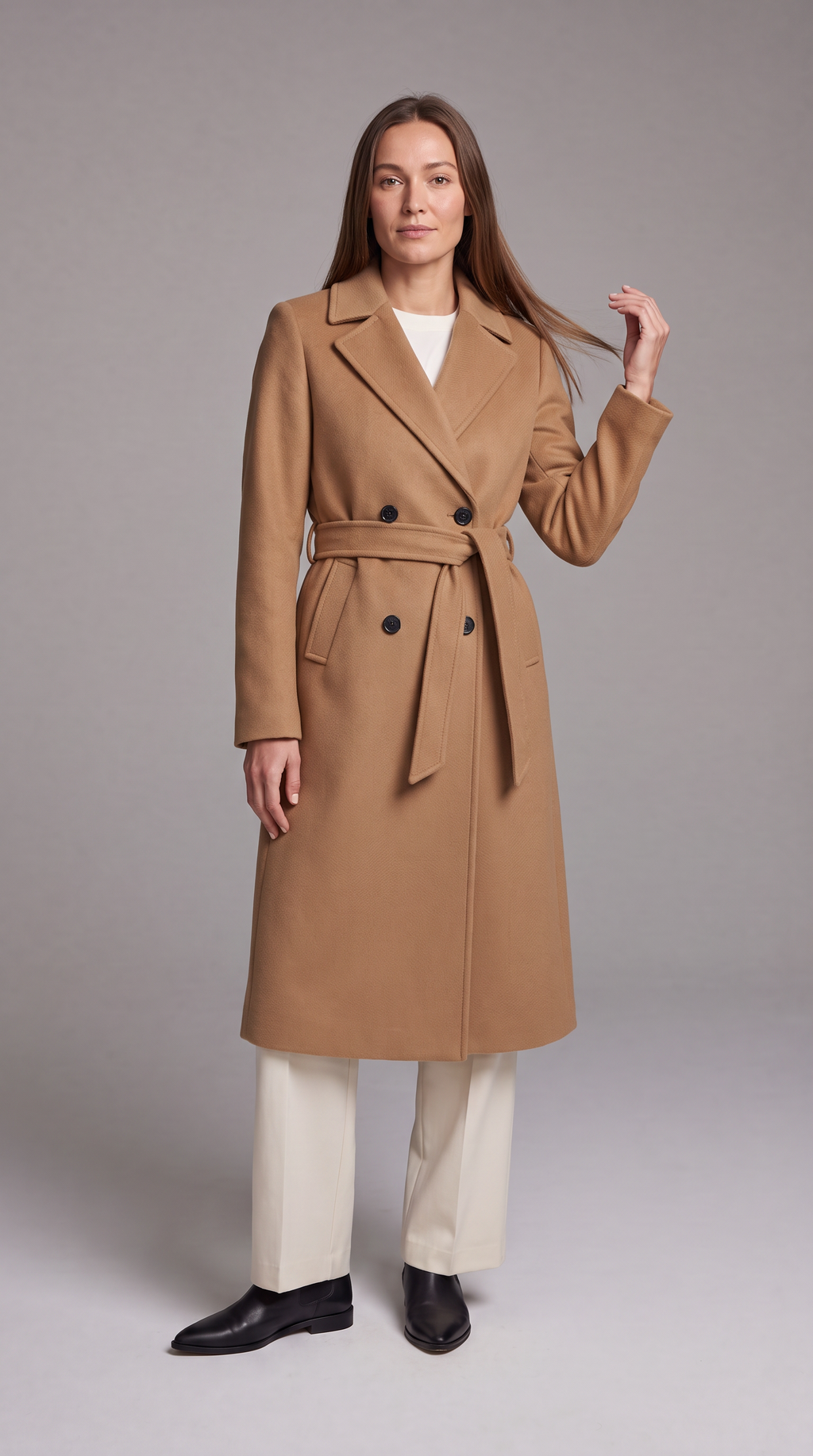 Maria | Classic Double-Breasted Belted Long Jacket