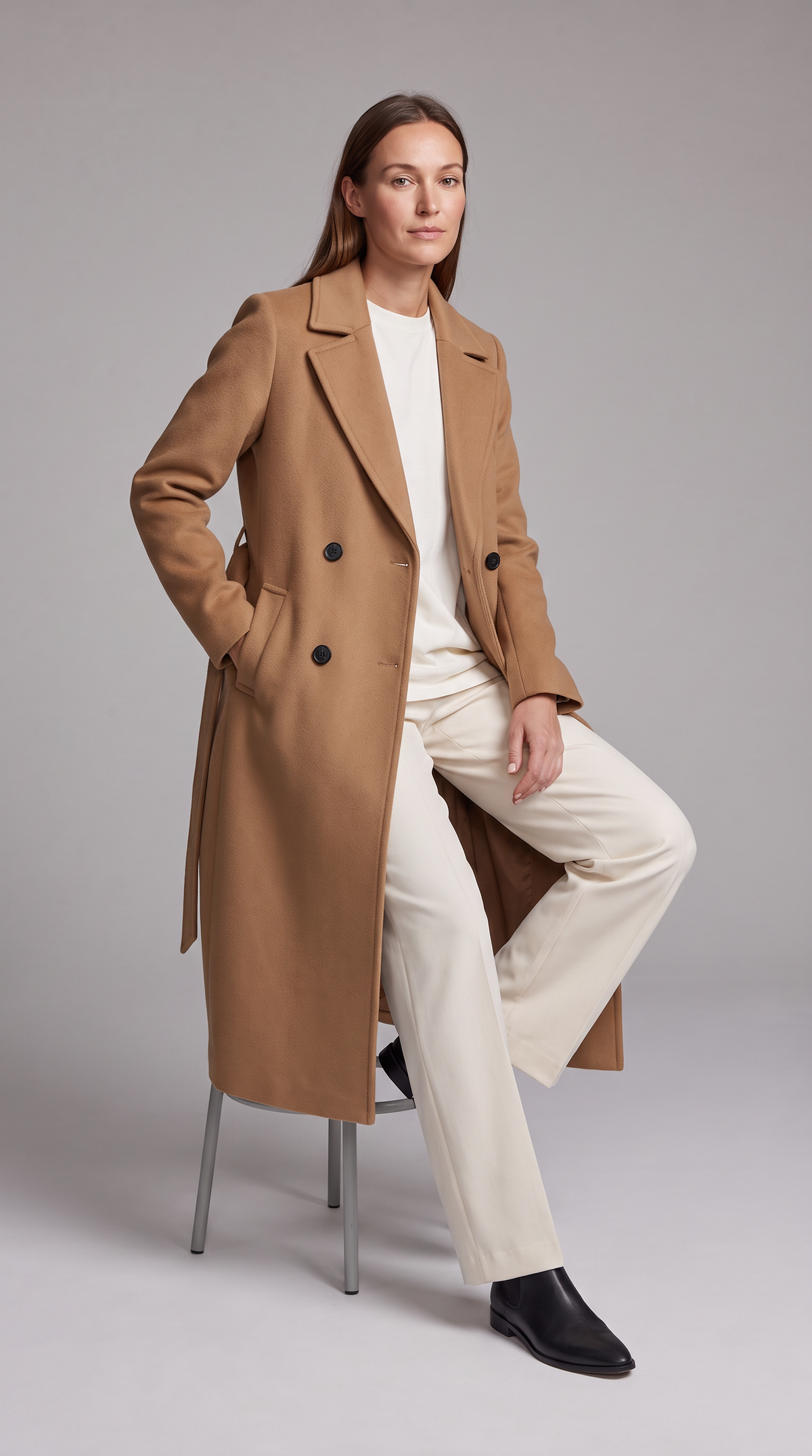 Maria | Classic Double-Breasted Belted Long Jacket