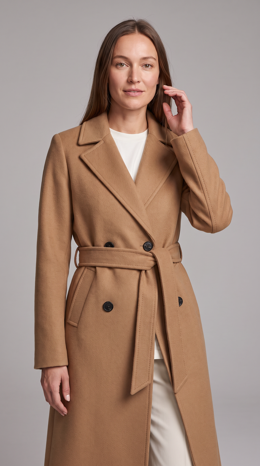 Maria | Classic Double-Breasted Belted Long Jacket
