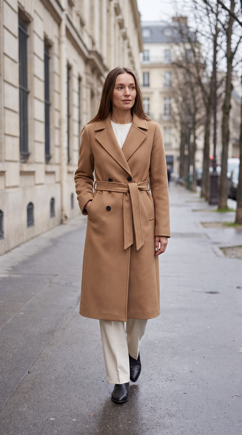 Maria | Classic Double-Breasted Belted Long Jacket