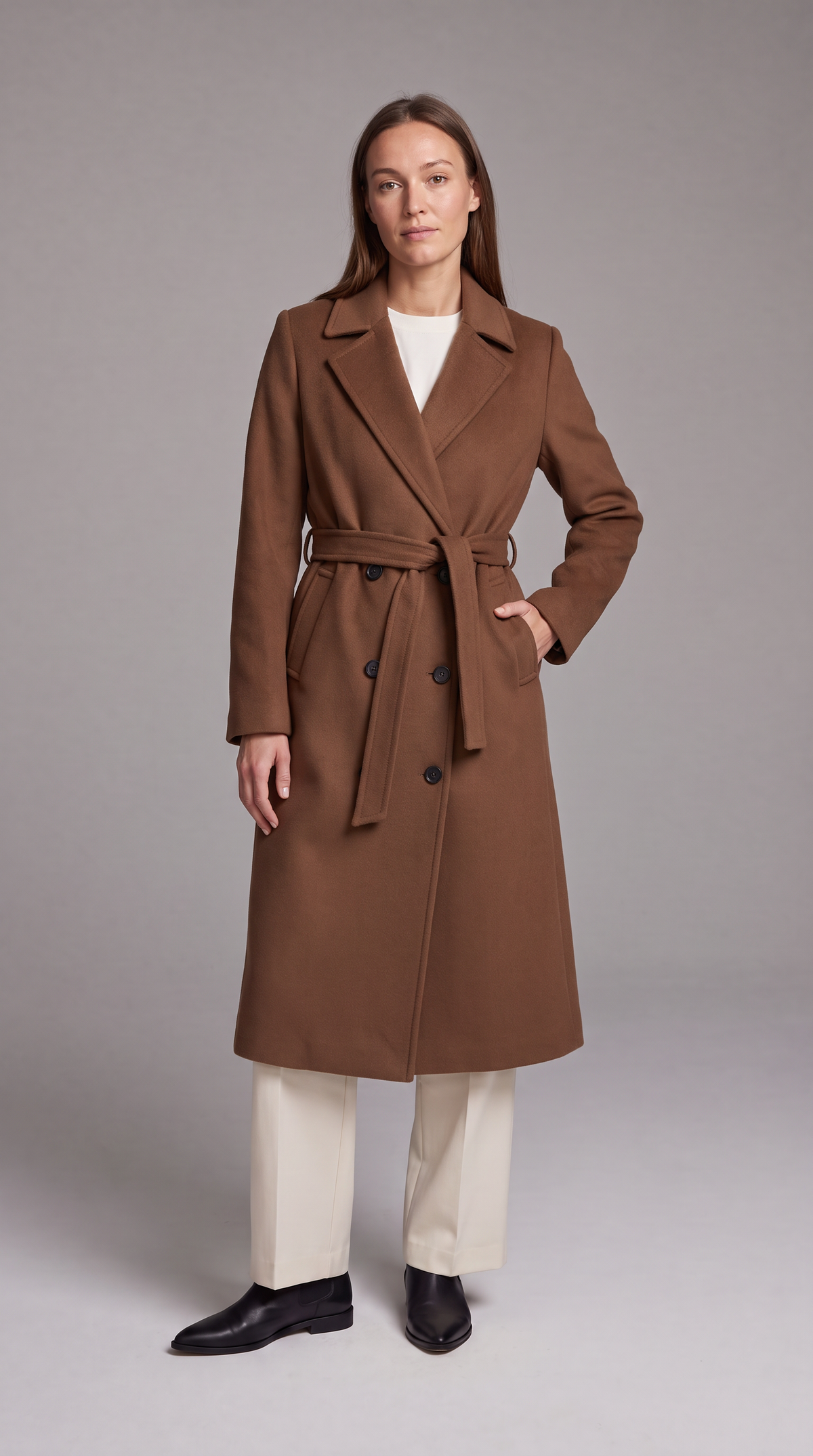 Maria | Classic Double-Breasted Belted Long Jacket