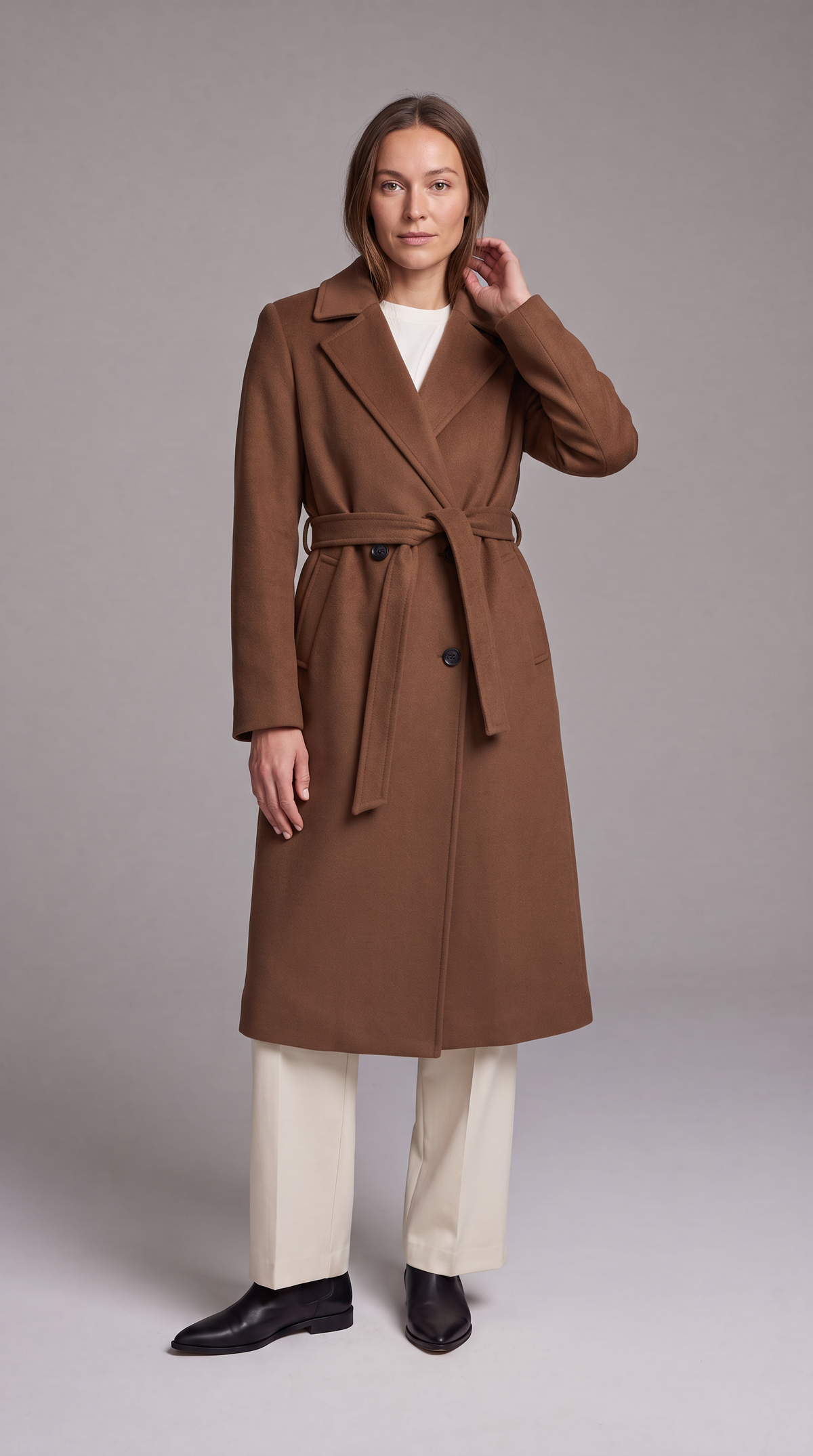 Maria | Classic Double-Breasted Belted Long Jacket