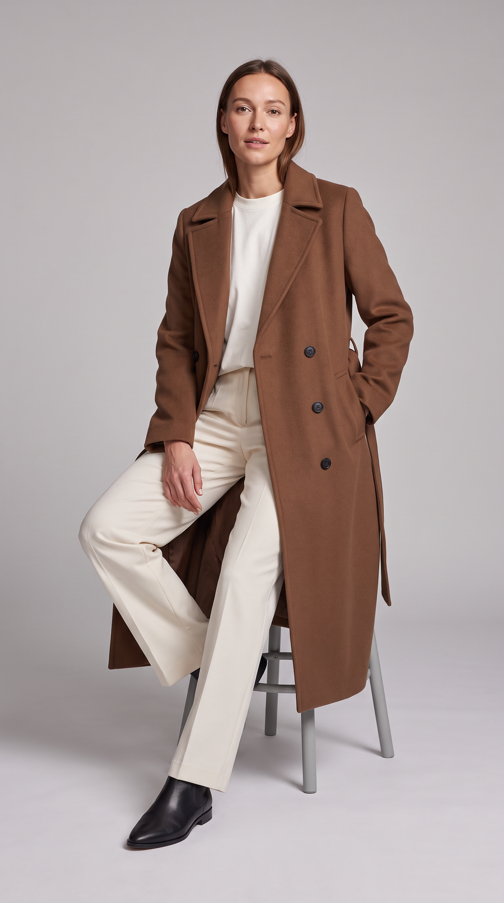 Maria | Classic Double-Breasted Belted Long Jacket