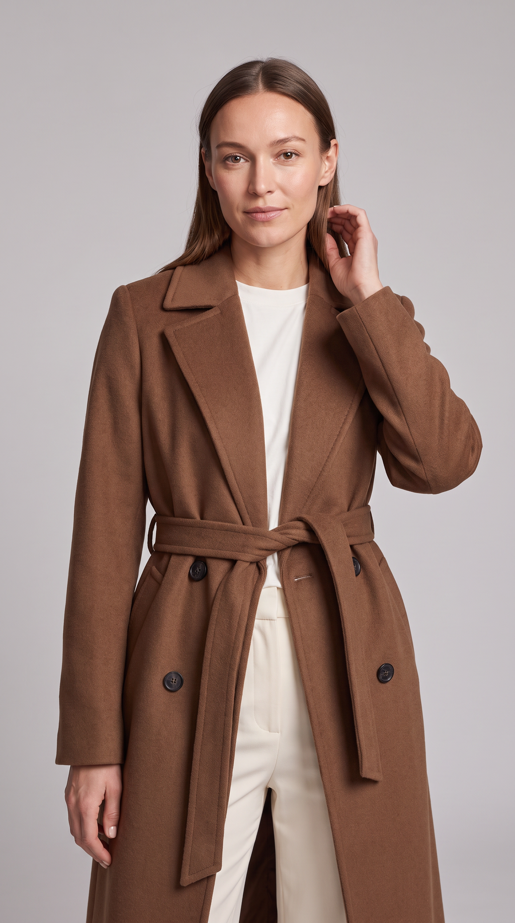 Maria | Classic Double-Breasted Belted Long Jacket