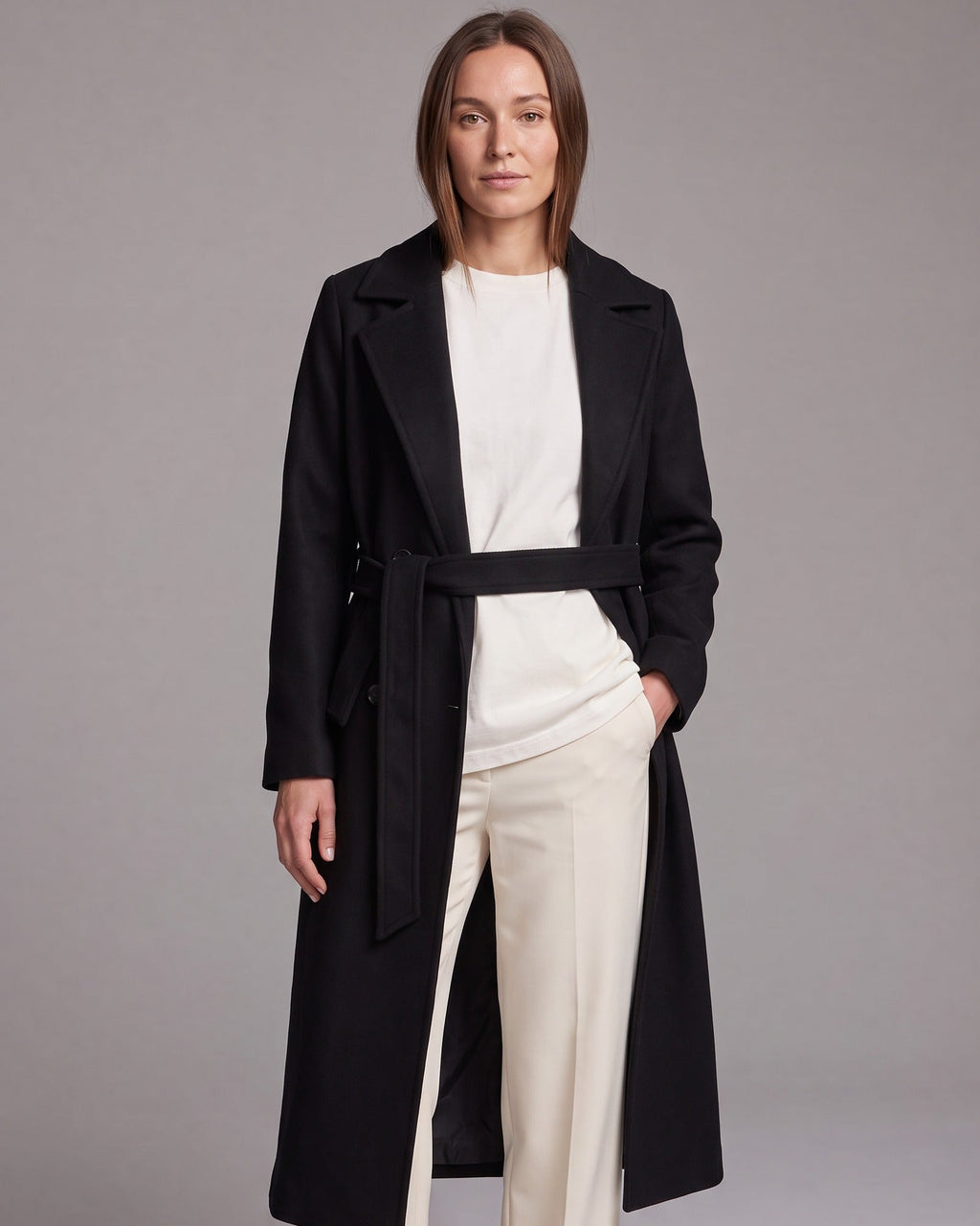 Maria | Classic Double-Breasted Belted Long Jacket