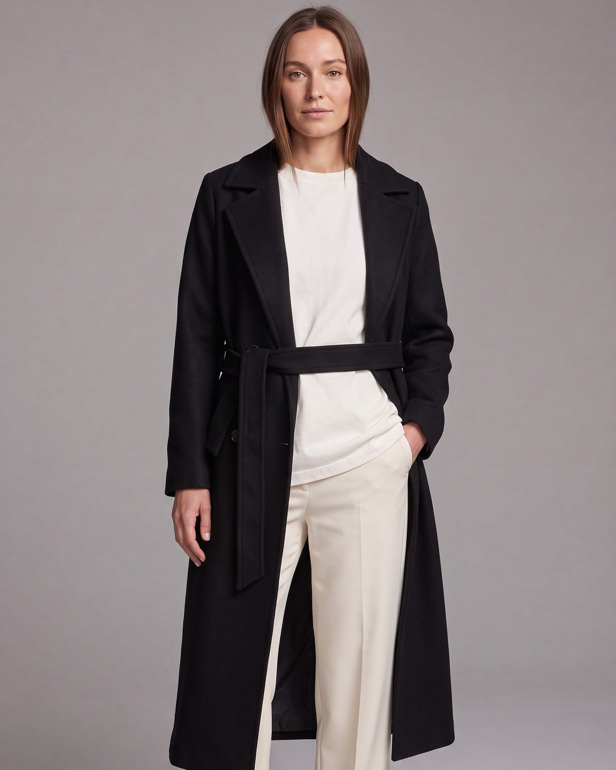 Maria | Classic Double-Breasted Belted Long Jacket