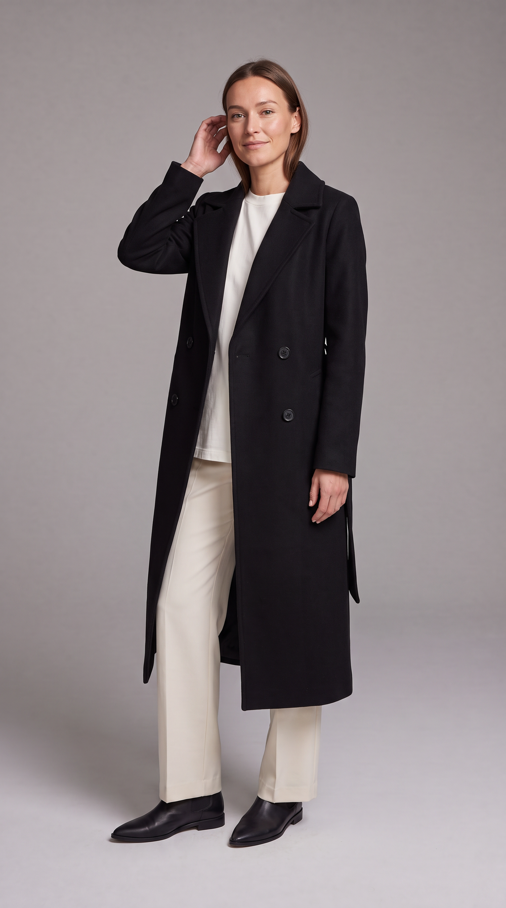 Maria | Classic Double-Breasted Belted Long Jacket