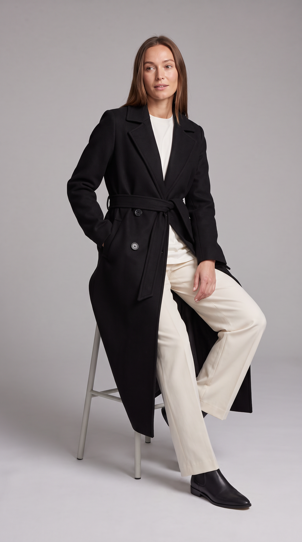 Maria | Classic Double-Breasted Belted Long Jacket