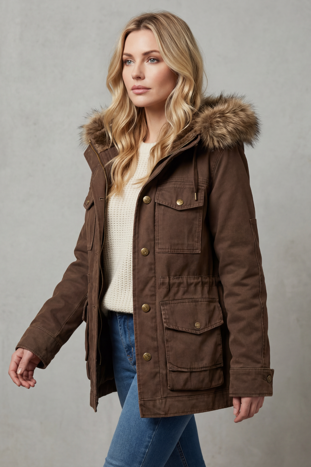 Maria | Cosy Hooded Fur Trim Parka Jacket