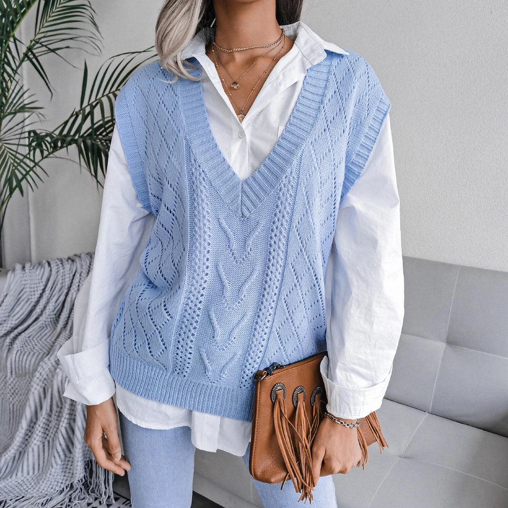 Matilda | Effortless V-Neck Openwork Knitted Vest