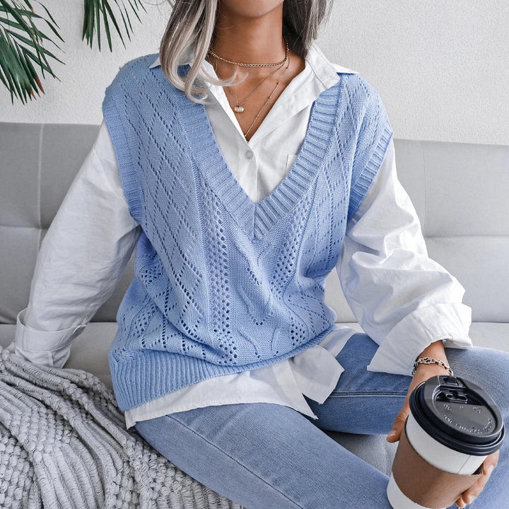Matilda | Effortless V-Neck Openwork Knitted Vest