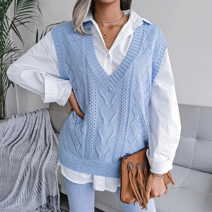 Matilda | Effortless V-Neck Openwork Knitted Vest