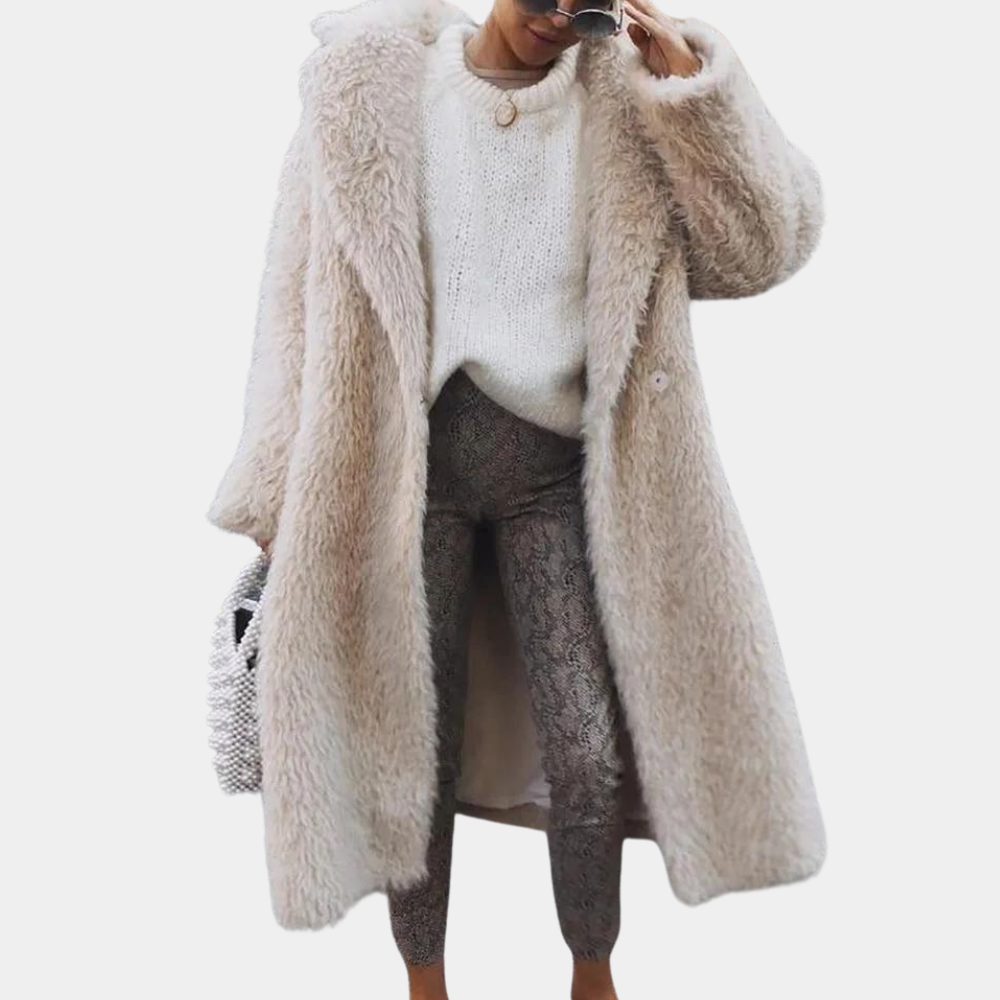 Matilda | Graceful Long Teddy Faux Fur Jacket with Shawl Collar