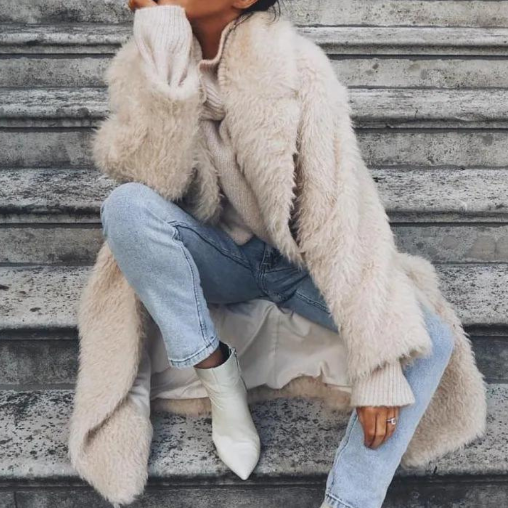 Matilda | Graceful Long Teddy Faux Fur Jacket with Shawl Collar